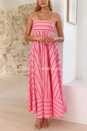Striped Spaghetti Strap Pleated Maxi Dress – Vacation Style