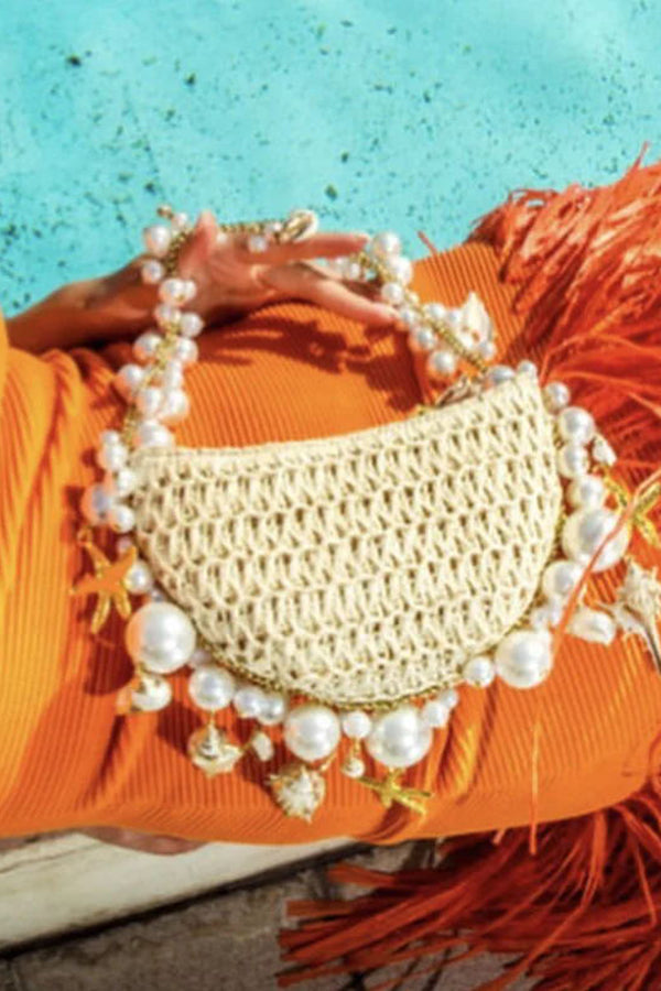Pearl Conch Shell Half-Moon Bag with Chain Strap