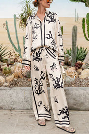 Satin Wide Leg Pants with Unique Print & Elastic Waist