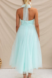 Tulle Halter Maxi Dress with Gathered Detail