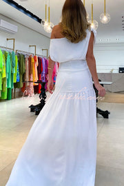One Shoulder Ruched Slit Maxi Dress for Parties