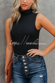 Seamless Turtleneck Tank Top – Regular Fit Casual Sleeveless