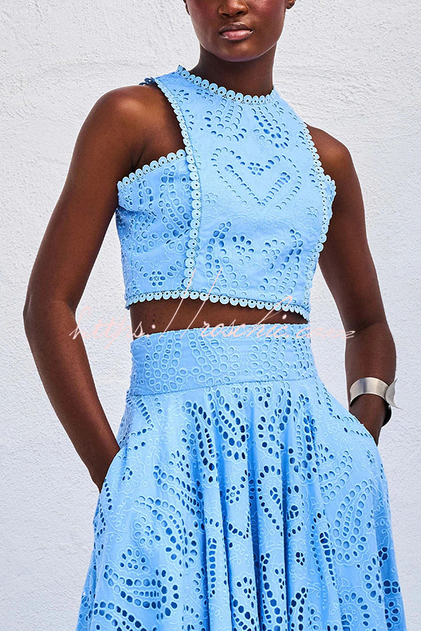 Embroidered Lace Crop Tank Top for Vacation & Party Wear