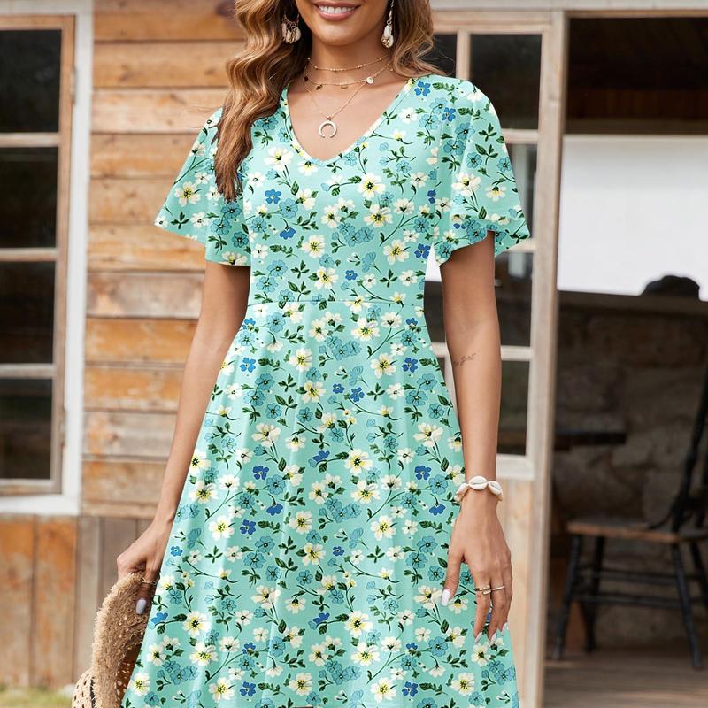 ZEAGOO Women's Summer Dress Casual Swing Floral Ruffle Short Sleeve Sundresses Beach Mini A-line Shift Dress with Pockets summerwins