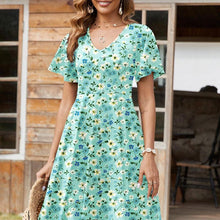 Duniii Floral Ruffle-Sleeve Swing Mini Dress with Pockets