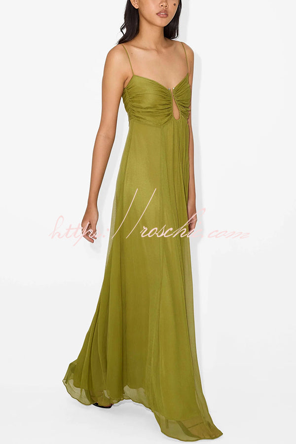 Metal Hollow Back Smocked Maxi Slip Dress – Vacation Style