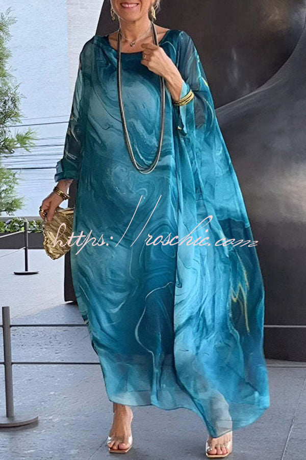 Printed Batwing Sleeve Loose Maxi Dress – Resort Style