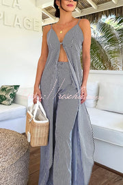 Striped Sleeveless Top & Wide-Leg Pants Set – Vacation Wear