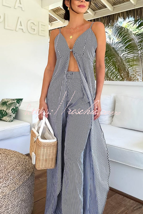 Striped Sleeveless Top & Wide-Leg Pants Set – Vacation Wear