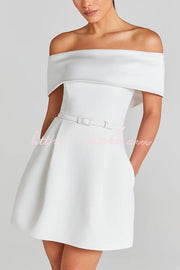 Off-the-Shoulder Mini Dress with Pockets & Removable Belt
