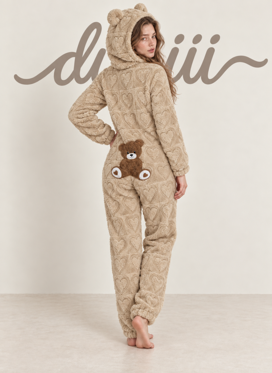 Duniii Original Teddy Bear Plush Hooded Romper