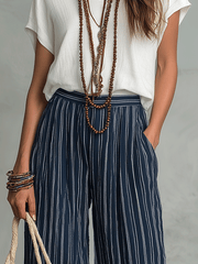 Bohemian Stripe Wide-Leg Pants Set | Relaxed Fit