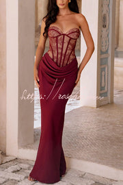 Floral Lace Strapless Maxi Dress with Lace-Up Back