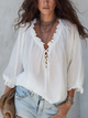 White Lace-Up Boho Blouse with Eyelet Trim