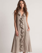 Ruffle-Front V-Neck Maxi Dress