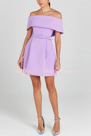 Off-the-Shoulder Mini Dress with Pockets & Removable Belt