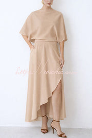 Robe longue portefeuille en satin avec manches larges et poche