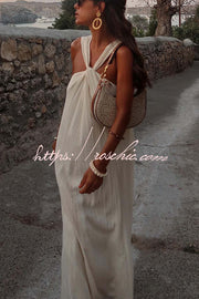 Linen Blend Halter Maxi Dress – Vacation Loose Fit