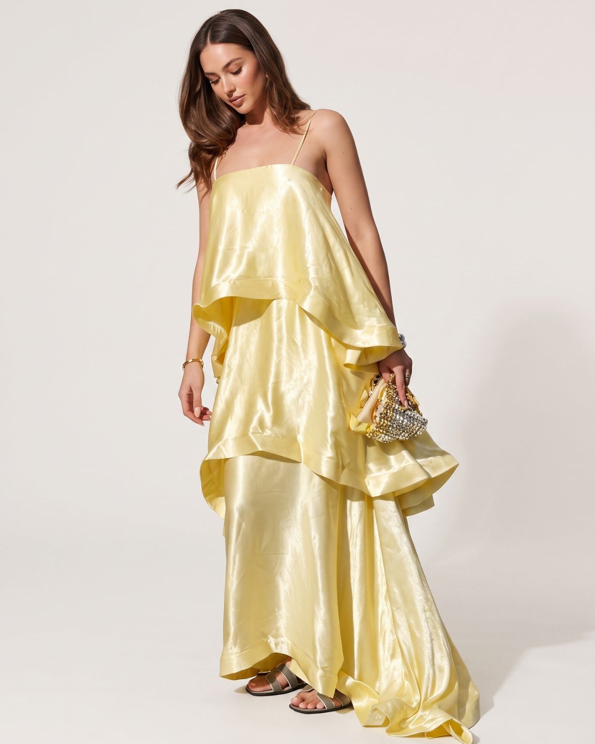 Three-Layer Ruffle Maxi Dress