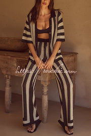 Knit Collared Short-Sleeve Top & Elastic Waist Pants Set