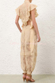 Lace Harem Pants with Gathered Waist & Ankle Cuffs