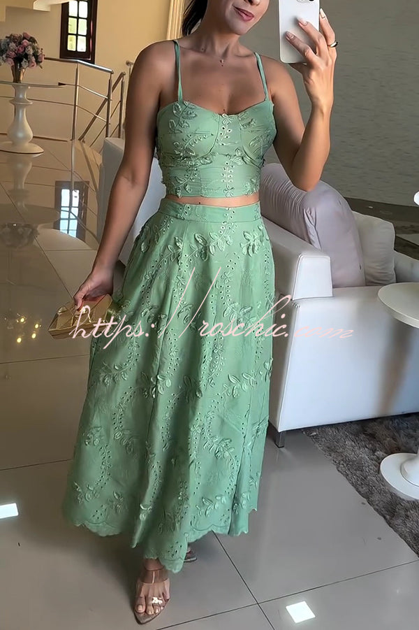 Floral Embroidery Smocked Tank Top and Maxi Skirt Set