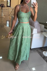 Floral Embroidery Smocked Tank Top and Maxi Skirt Set