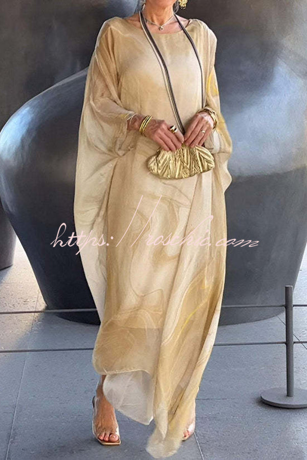 Printed Batwing Sleeve Loose Maxi Dress – Resort Style
