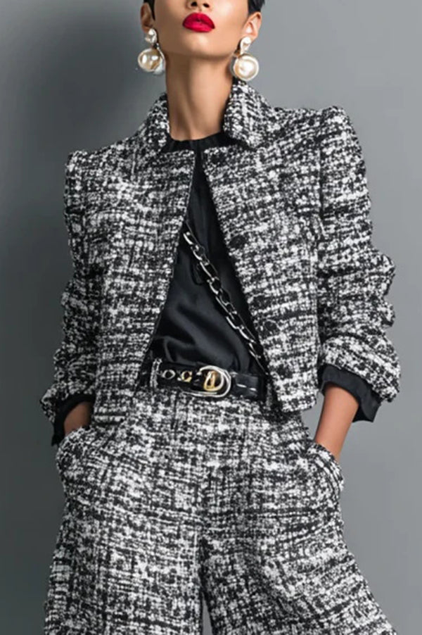 Women's Long Sleeve Lapel Jacket & Wide-Leg Pants Set