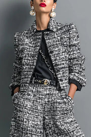 Women's Long Sleeve Lapel Jacket & Wide-Leg Pants Set