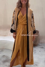 Retro Geometric Print Open Front Duster Kimono Cardigan