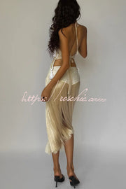 Lace Appliqué Tassel Hem Maxi Skirt for Vacation