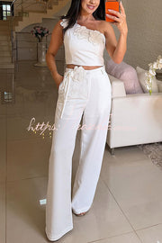 Floral One Shoulder Crop Top & Wide Leg Pants Set