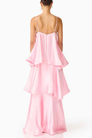 Satin Tiered Maxi Dress – Square Neck Sleeveless A-Line