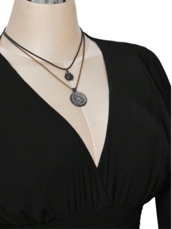 Gothic V-Neck Mini Dress - Long Sleeve Belted Fitted Dress