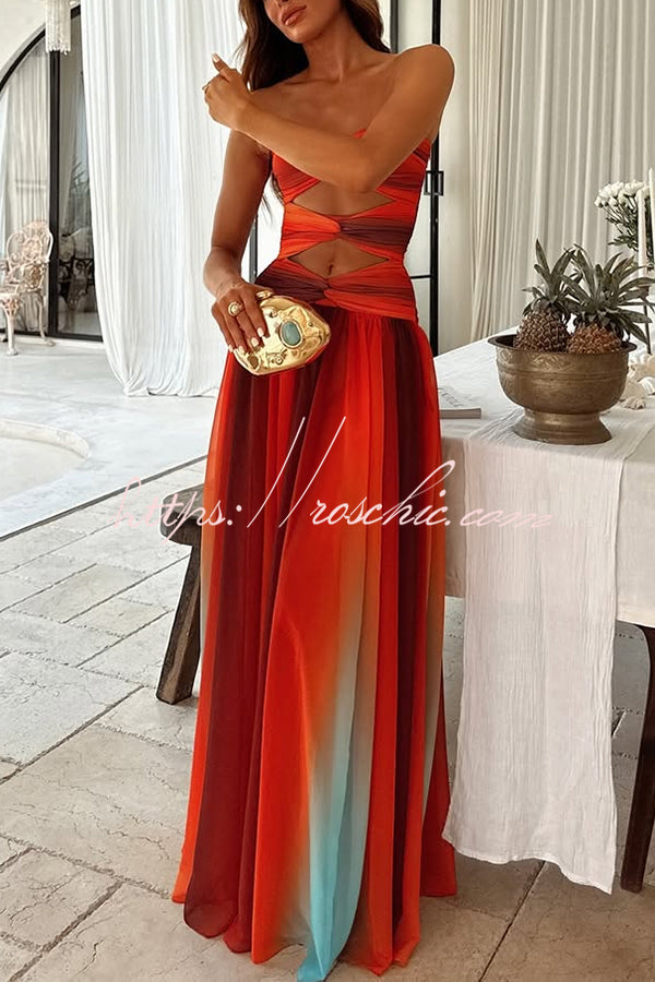 Mesh Printed Off Shoulder Maxi Dress – Sunset Ombre