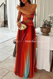 Mesh Printed Off Shoulder Maxi Dress – Sunset Ombre