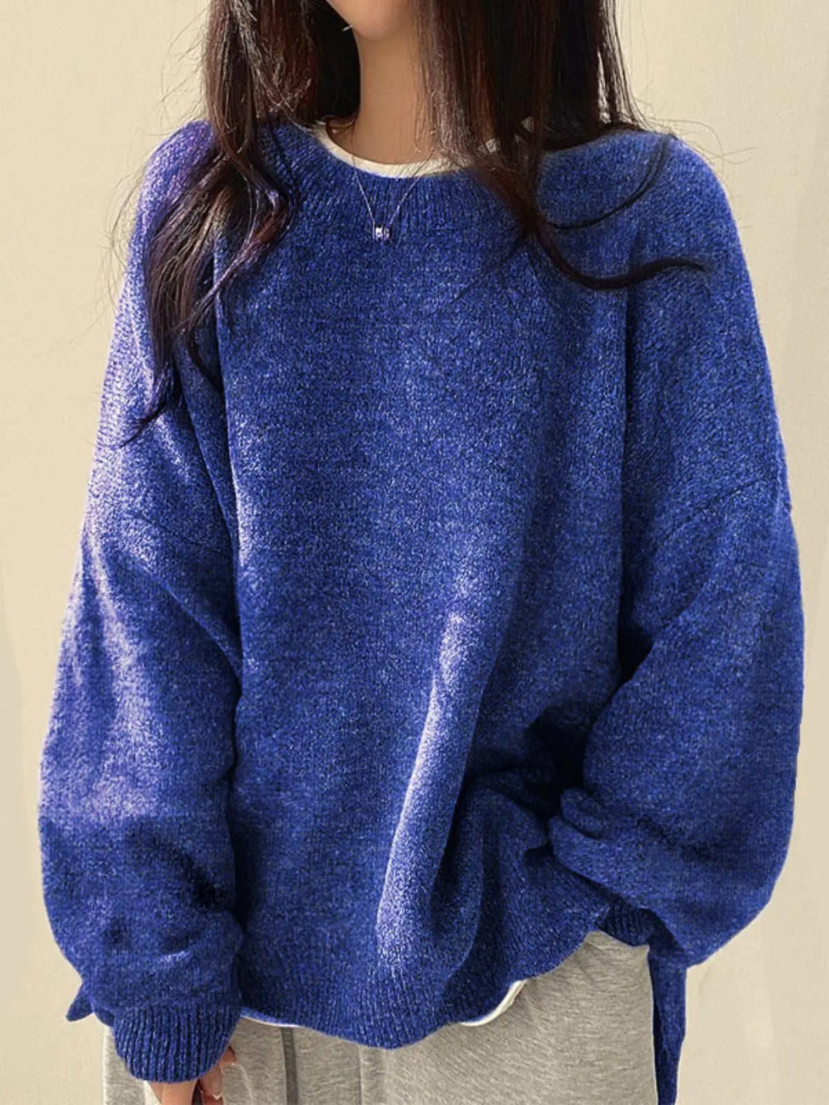 Duniii Drop Shoulder Split Hem Sweater