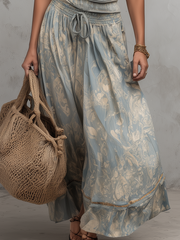 Boho Print High Waist Flowy Wide Leg Maxi Dress