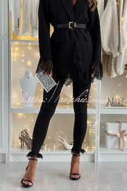 Lace Trim High Rise Stretch Pencil Pants – Ankle Length