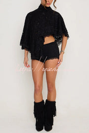 Lace Openwork Batwing Top & Slim Shorts Set – Vacation