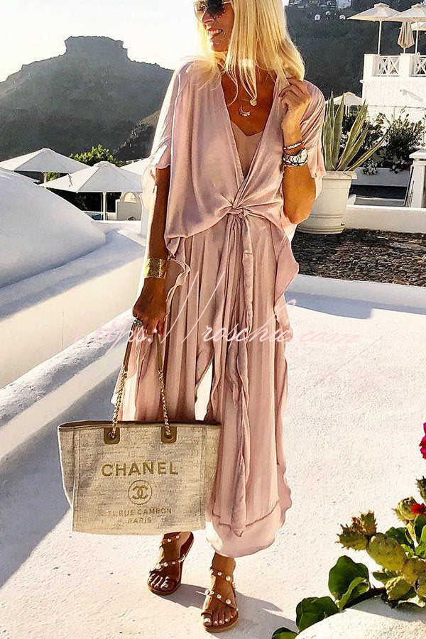 Belted Kimono Maxi Dress with Batwing Sleeves – Vacation Wear