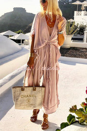 Belted Kimono Maxi Dress with Batwing Sleeves – Vacation Wear