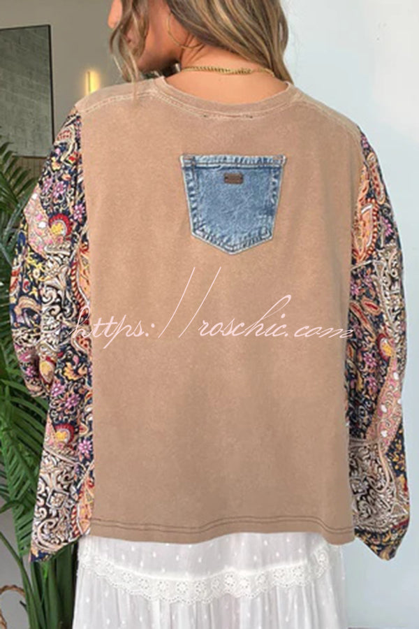 Ethnic Print Batwing Sleeve Loose Top | One Size