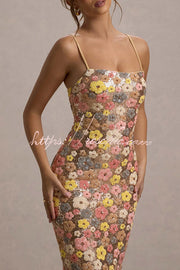 Floral Sequin Maxi Dress – 80s Square Neck Slip Style
