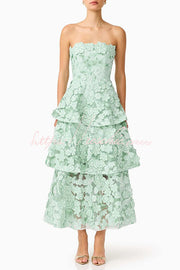 3D Floral Embroidery Off Shoulder Tiered Maxi Dress