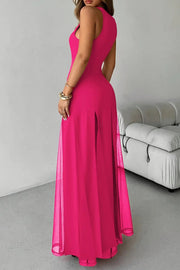 Sheer Patchwork Hem Sleeveless Maxi Dress | Vacation & Party