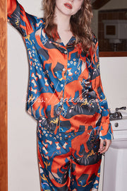 Fox Camping Print Long Sleeve Two-Piece Lounge Set