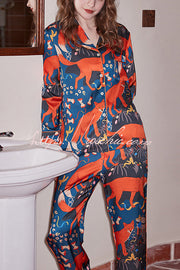 Fox Camping Print Long Sleeve Two-Piece Lounge Set