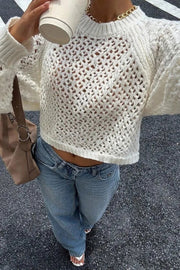 Openwork Knit Sweater – Backless Tie Back, Round Neck